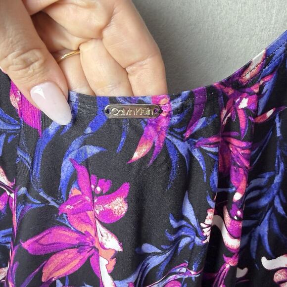 Calvin Klein Floral Print Pink Black One Piece Swimsuit Bathing Suit Size 16 - Picture 10 of 12